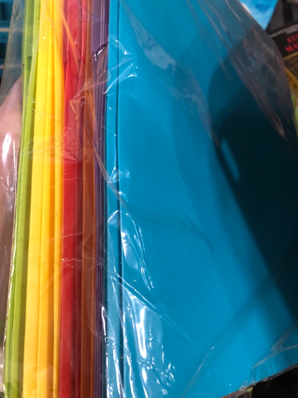 Photo 3 of JISUSU Heavy Duty Plastic Folders with Pockets and Prongs-6Pack?2 Pocket Plastic Folder with Brads, 6 Assorted Colors 3 Prong Pocket Folders with Business Card Slot, Perfect for School, Home, Office 6 pcs Blue?purple,orange ,Red ,Yellow and Green - 6 Colo