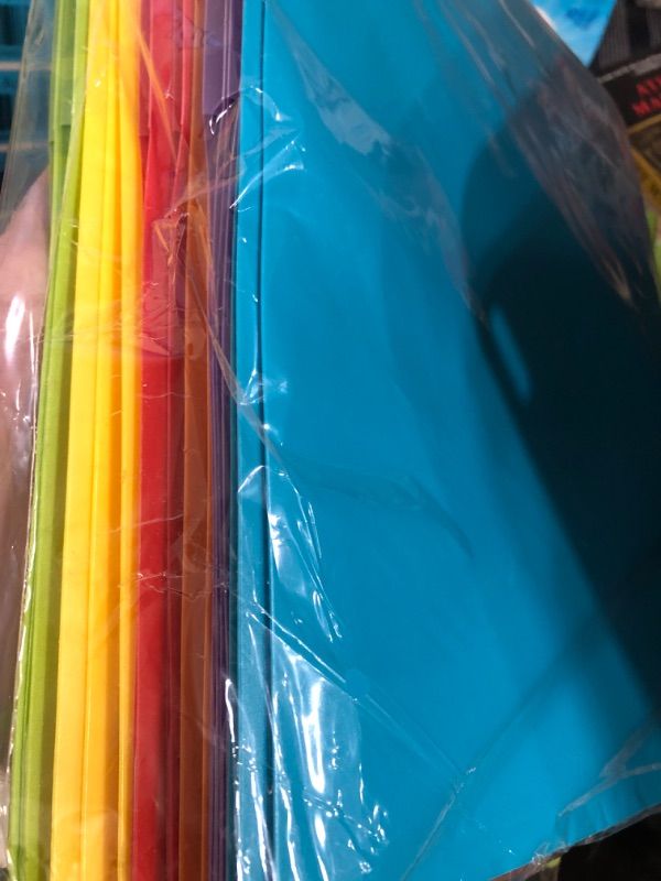 Photo 2 of JISUSU Heavy Duty Plastic Folders with Pockets and Prongs-6Pack?2 Pocket Plastic Folder with Brads, 6 Assorted Colors 3 Prong Pocket Folders with Business Card Slot, Perfect for School, Home, Office 6 pcs Blue?purple,orange ,Red ,Yellow and Green - 6 Colo