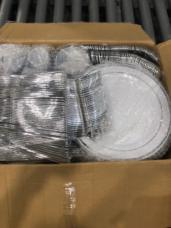 Photo 2 of 600 Piece Silver Dinnerware Party Set (100 Guest), 100 Dinner Plastic Plates, 100 Salad Silver Plates, 100 Silver Plastic Silverware Set, 100 Silver Plastic Cups, Disposable Party Pack, Wedding, Party Silver (600 Piece)