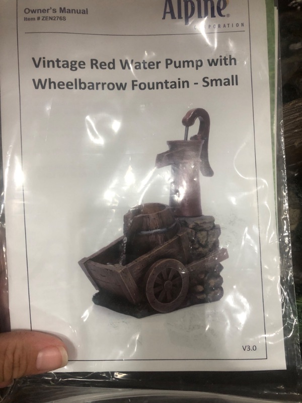 Photo 3 of 24 Vintage Red Water Pump With Wheelbarrow Fountain Small - Alpine Corporation