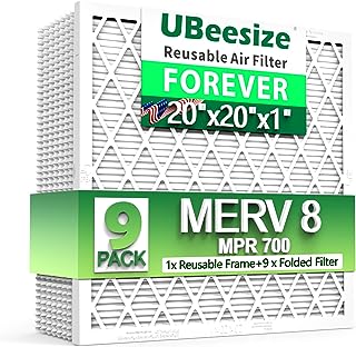 Photo 2 of UBeesize Reusable Air Filter 20x20x1 (9-Pack), MERV 8 MPR 700 AC/HVAC Furnace Filters,Deep Pleated Air Cleaner, (Actual Size 19.5" x 19.5" x 0.8"),1x Reusable ABS Frame+9 x Filter,Breathe Fresher 20x20x1 1 frame + 9 Filters MERV8