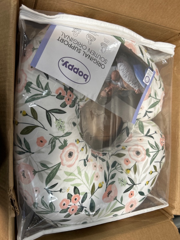 Photo 2 of Boppy Nursing Pillow and Positioner—Original | Pink Garden Flowers | Breastfeeding, Bottle Feeding, Baby Support | with Removable Cotton Blend Cover | Awake-Time Support , 20x16x5.5 Inch (Pack of 1)