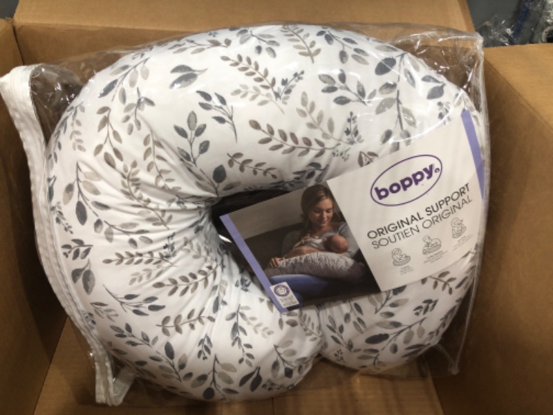 Photo 2 of Boppy Original Support Nursing Pillow, Gray Taupe Leaves, Ergonomic Breastfeeding, Bottle Feeding, and Bonding, Firm Hypoallergenic Fiber Fill, Removable Cover, Machine Washable