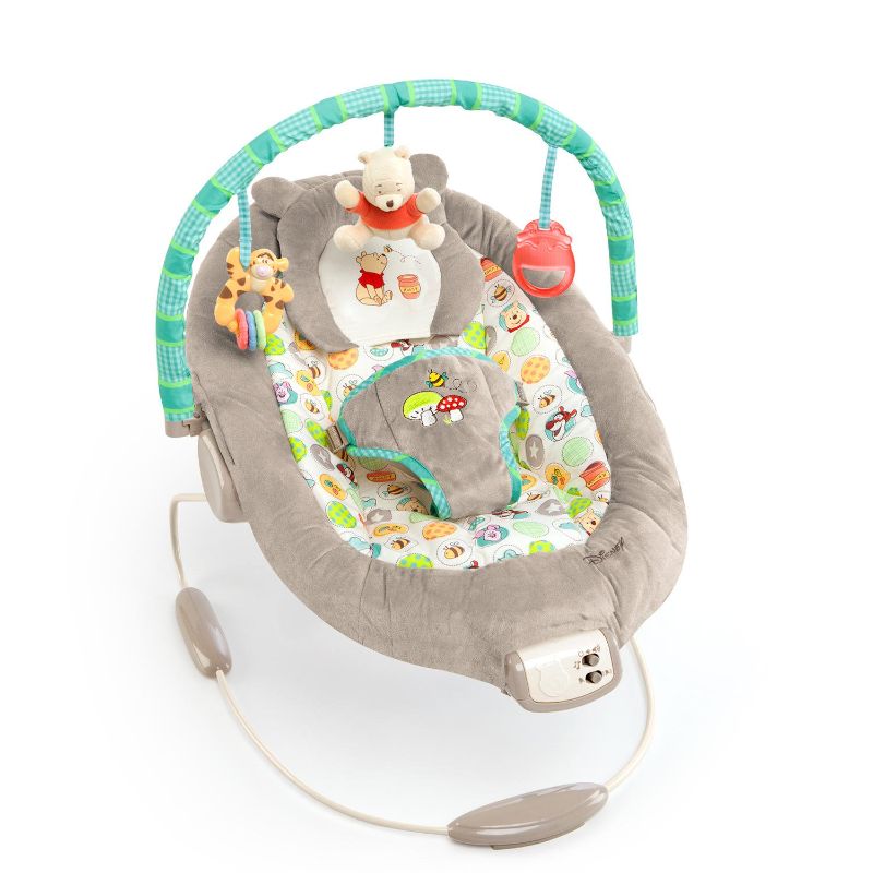 Photo 1 of Bright Starts Disney Baby Winnie the Pooh Baby Bouncer Soothing Vibrations Deluxe Infant Seat - Faux Suede, Music, Removable-Toy Bar, 0-6 Months 6-20 lbs (Dots & Hunny Pots)
