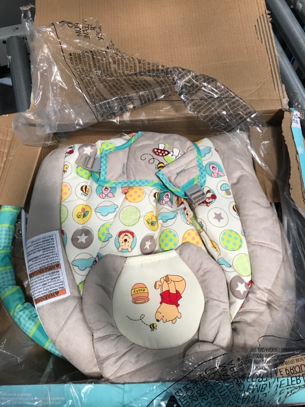 Photo 2 of Bright Starts Disney Baby Winnie the Pooh Baby Bouncer Soothing Vibrations Deluxe Infant Seat - Faux Suede, Music, Removable-Toy Bar, 0-6 Months 6-20 lbs (Dots & Hunny Pots)
