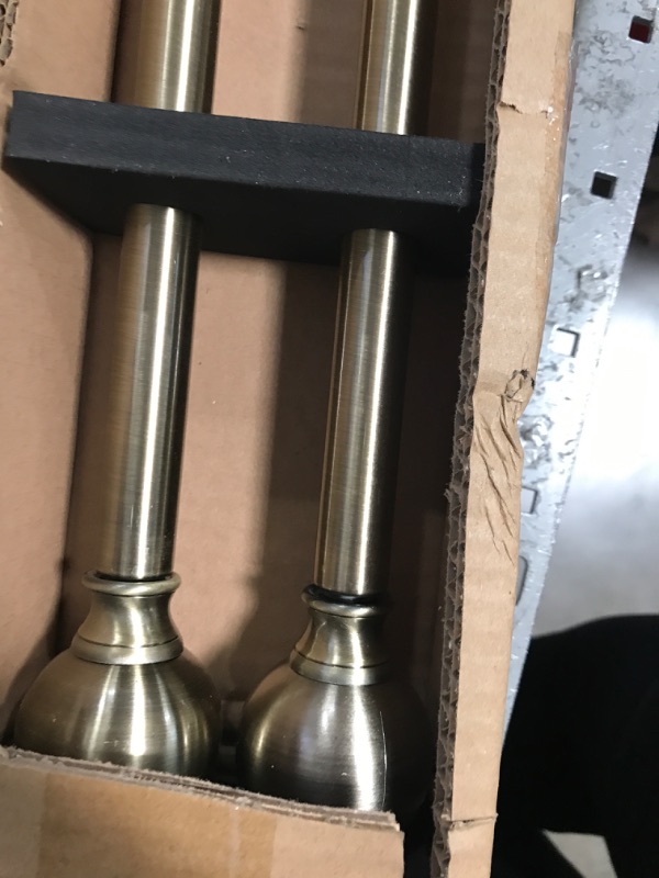 Photo 2 of 2 Pack Industrial Curtain Rods, Iron Curtain Rods for Windows 48 to 84, 3/4 Inch Curtain Rods Ball Finials, Outdoor Farmhouse Curtain Rod Room Divider, 48-84" Antique Brass 2 Pack 2 Sets Antique Brass 48-84"