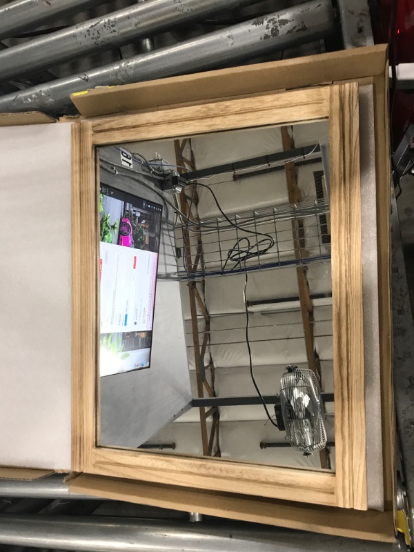 Photo 2 of AAZZKANG Rustic Mirrors for Wall Rectangle Wood Frame Mirror 20"x16" Farmhouse Bedroom Bathroom Decorative Mirror 20x16 Inch Natural