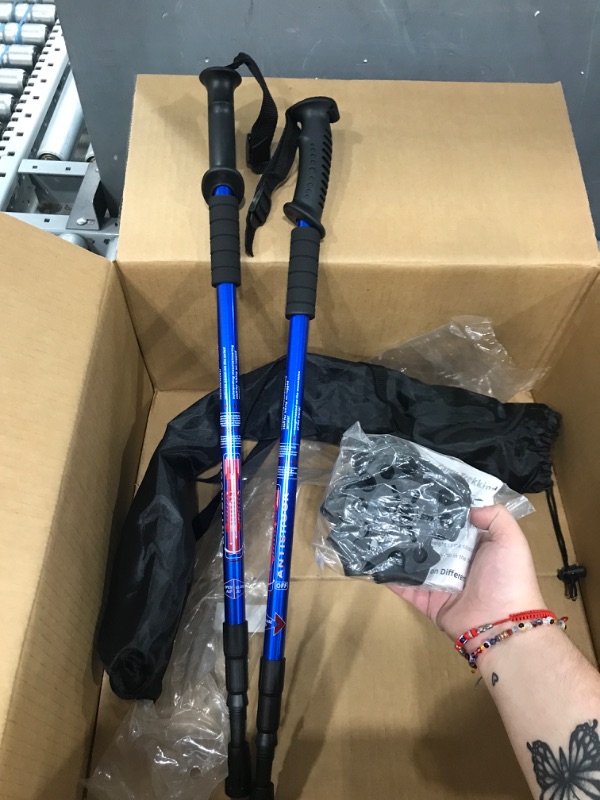 Photo 2 of Aihoye Hiking Trekking Poles, 2 Pack Collapsible,Lightweight, Anti Shock, Hiking or Walking Sticks,Adjustable Hiking Pole for Men and Women blue