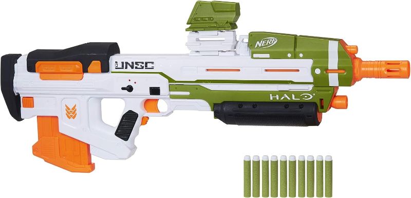 Photo 1 of ***MISSING DARTS***NERF Halo MA40 Motorized Dart Blaster - Includes Removable 10-Dart Clip, 10 Official Elite Darts, and Attachable Rail Riser