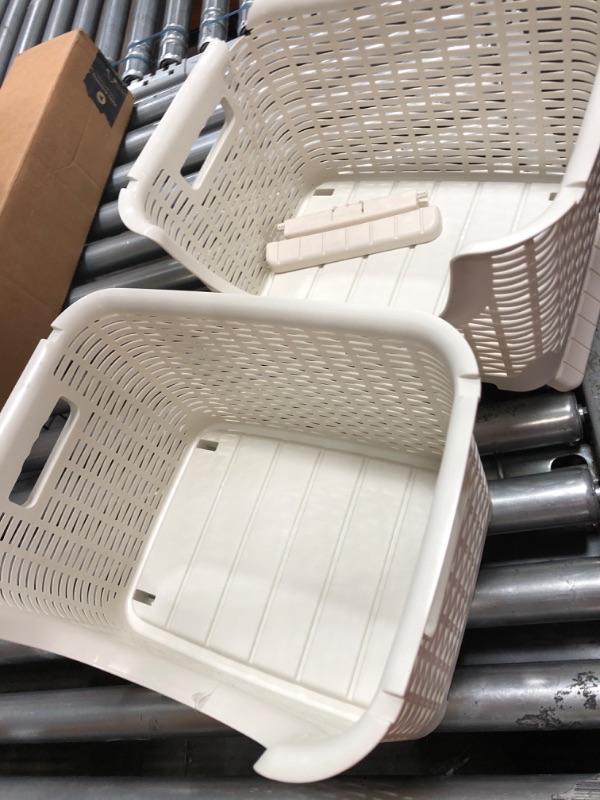 Photo 2 of **missing and damaged components***Mind Reader 3-Tier Stackable Containers Rolling Plastic Bins, Storage Baskets, Ivory