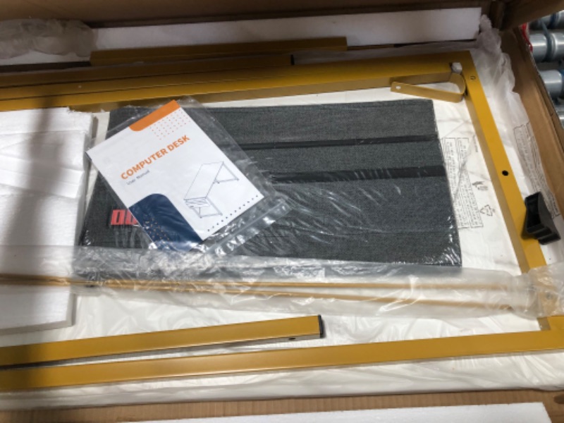 Photo 1 of ODK Study Computer Desk 40 inch Home Office Writing Small Desk, Modern Simple Style PC Table with Storage Bag and Headphone Hook, White Marble + Gold Leg 40 inch White Marble + Gold Leg