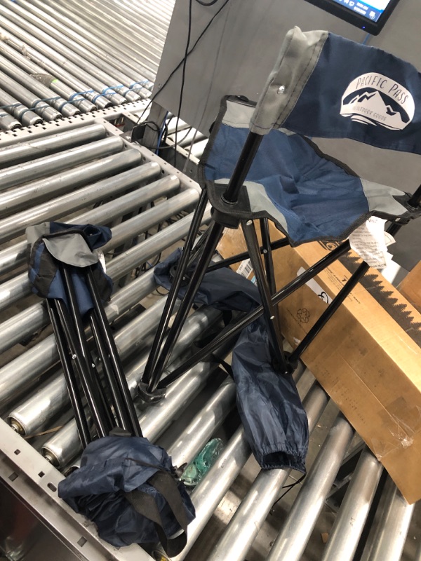 Photo 2 of 2 PACK OF Pacific Pass Lightweight Portable Tripod Camp Chair, Includes Carry Bag,polyester,steel - Navy/Gray
