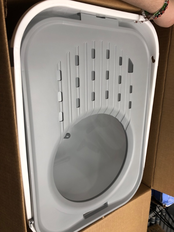 Photo 2 of **PARTS ONLY, LID WONT FIT ON, WARPED** IRIS USA Square Top Entry Cat Litter Box with Scoop, Large Kitty Litter, White/Gray Top Entry - White