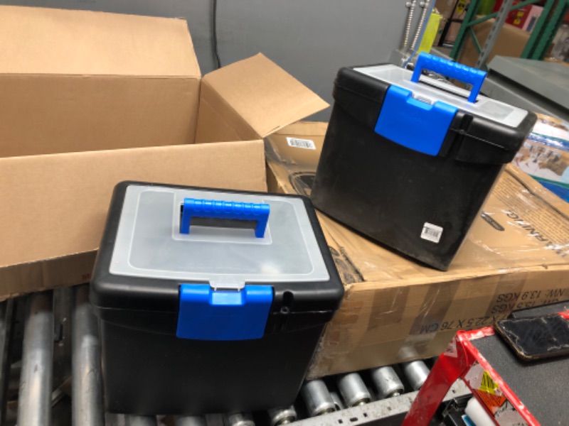 Photo 1 of Storex File Storage Box with XL Storage Lid, Black/Blue, 2-Pack (61415C02C) Black/Cobalt 2-Pack Letter Size with XL Lid