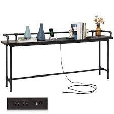 Photo 1 of **MISSING INSTRUCTIONS** Narrow Long Sofa Table 70.9 in. L Charcoal Gray, 30.7 in. H Rectangle Wooden Console Table Power Outlets and USB Ports
