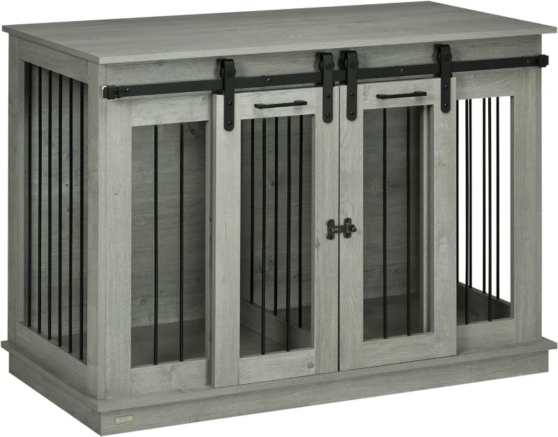 Photo 1 of ***Parts Only***PawHut Dog Crate Furniture with Divider, Dog Crate End Table for Small to Large Dogs, Large Indoor Dog Kennel with Double Doors, 47" W x 23.5" D x 35" H, Oak