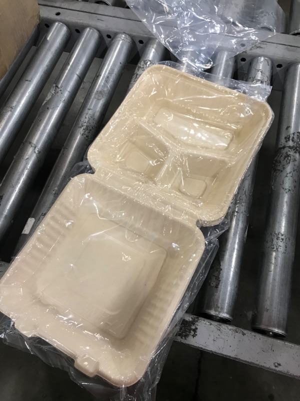 Photo 2 of 2pack -Perfect Stix 100% Compostable Take Out Food Containers. 3 Compartment 9 x 9 Heavy-Duty Quality Disposable Bagasse, Eco-Friendly Biodegradable Made of Sugar Cane Fibers.Natural.Pack of 16 Count.
