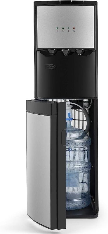 Photo 1 of 5 Gallon Water Dispenser Bottom Loading Hot Cold Water Cooler Stainless 3 Temperature Spouts, Empty Bottle Indicator with Child Safety Lock Black
