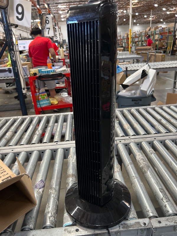 Photo 2 of Hampton Bay 28 in. 3 Speed Oscillating Tower Fan in Black, Durable Plastic Construction with Glossy Black Finish
