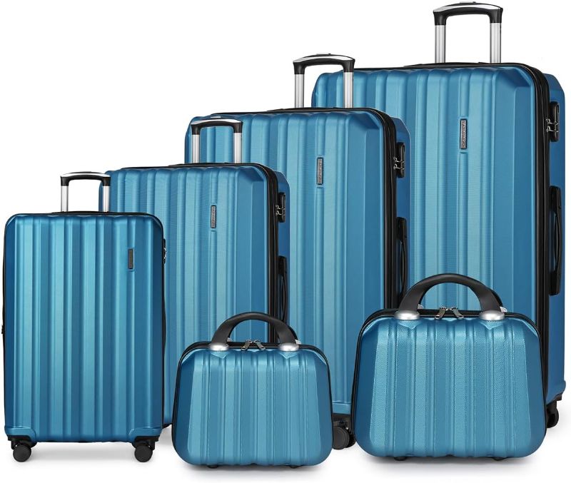 Photo 1 of LARVENDER Luggage Sets 6 Piece, Expandable Luggage Hardshell Suitcases Set with Spinner Wheels, Lightweight Travel Luggage Sets Clearance with Cosmetic Cases, Aqua Blue(12/14/18/20/24/28)"
