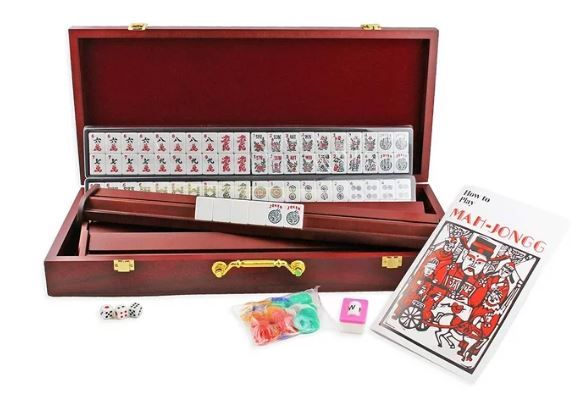 Photo 1 of 4 Wooden Racks & Pushers + Brand New Complete american Mahjong Set in Wooden Case, 166 Tiles
