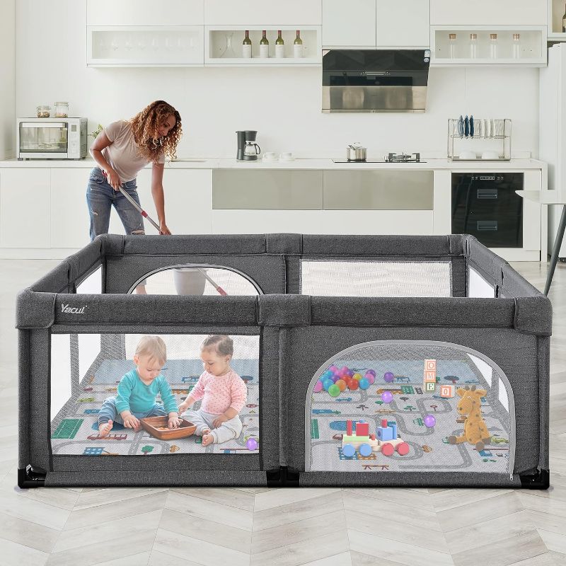 Photo 1 of Foldable Baby Playpen, Yacul Portable Play Yard with Carry Bag, Lightweight 42x45x25 Inches, Dark Gray