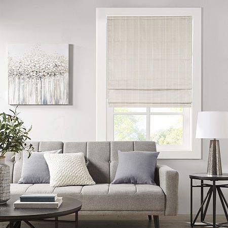 Photo 1 of Madison Park Colm Detachable Basketweave Room Darkening Cordless Roman Shade, White, 34X64
