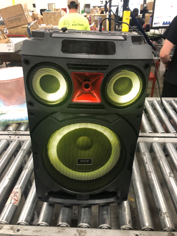 Photo 2 of Portable Bluetooth PA Speaker System - 800W 10” Rechargeable Speaker, TWS, Party Light, LED Display, FM/AUX/MP3/USB/SD, Wheels - Wireless Mic, Remote Control, Tablet Holder Included - Pyle PHP210DJT Speaker System 800W