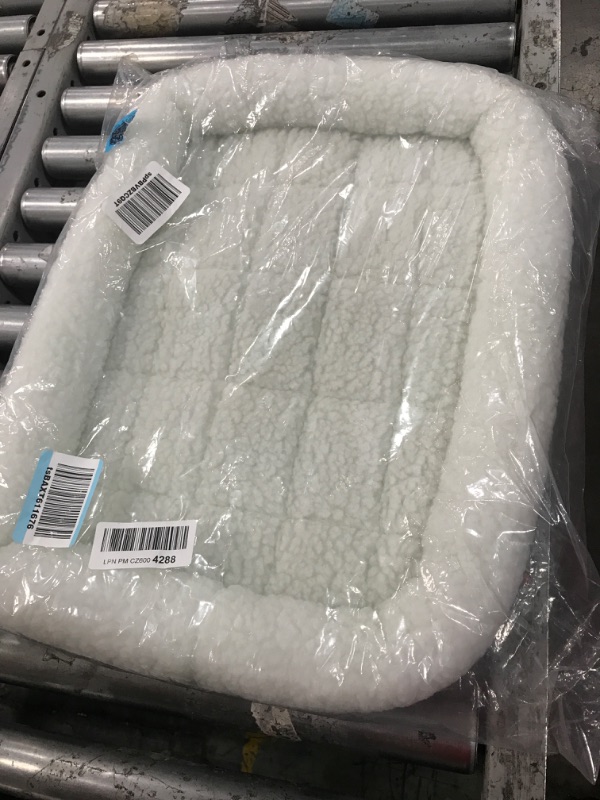 Photo 1 of 24L-Inch White Fleece Dog Bed or Cat Bed w/ Comfortable Bolster, Ideal for Small Dog Breeds & Fits a 24-Inch Dog Crate, Easy Maintenance Machine Wash & Dry, 1-Year Warranty White Fleece 24-Inch