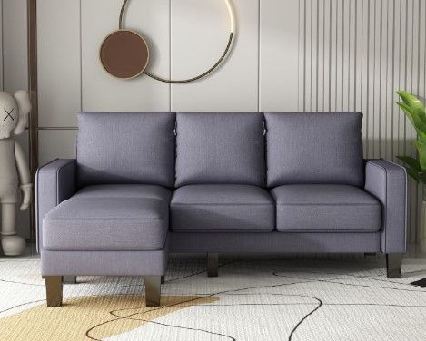 Photo 1 of **SEE NOTES**   HDF Store | Modern Living Room Furniture L Shape Sofa w/ Ottoman In Dark Grey Fabric W1097S00010