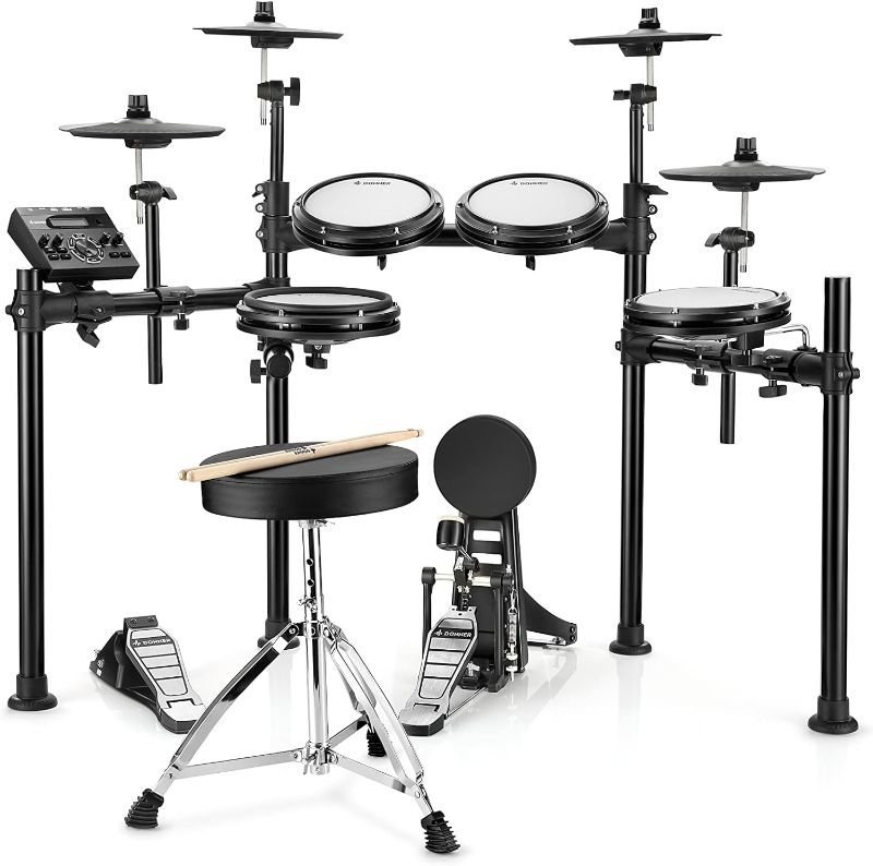 Photo 1 of Donner DED-200 Electric Kit Electronic with Mesh Head 8 Piece, Drum Throne, Sticks Headphone and Audio Cable Included, More Stable Iron Metal Support Set