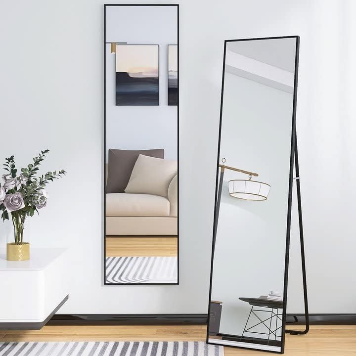 Photo 1 of Beauty4U 59" x 16" Tall Full Length Mirror with Stand, Black Wall Mounting Full Body Mirror, Metal Frame Full-Length Mirror for Living Room, Bedroom
