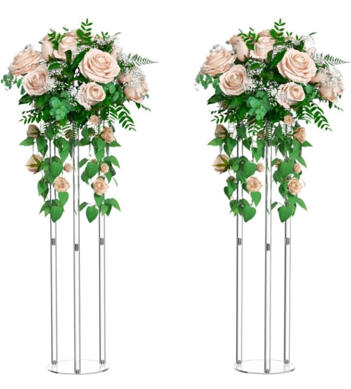 Photo 1 of AITEE Acrylic Wedding Centerpieces Vases, 2Pcs 31.5in Tall Crystal Flower Vase Flowers Stand for Party Tables Decorations?Birthday Party, Home Decor