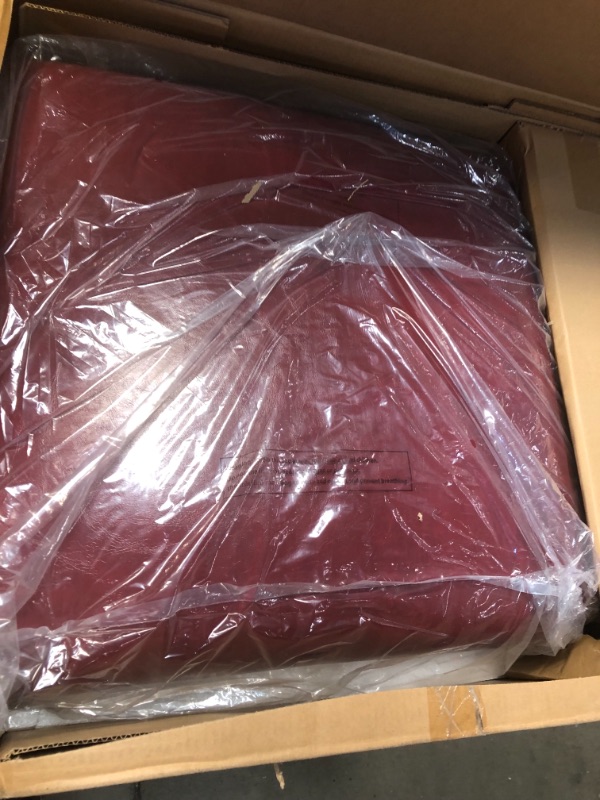 Photo 1 of Glitzhome 30.00"H Mid-century Modern Burgundy Leatherette Accent Armchair with Walnut Rubberwood Frame
