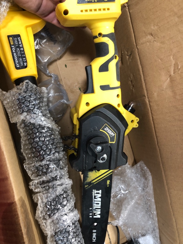 Photo 4 of ***Parts Only**2-in-1 Brushless Pole Saw & Mini Chainsaw, IMOUMLIVE 8" Cutting Cordless Power Pole Saw, 15.2-Foot MAX, 21V 3.0Ah Li-ion Battery, 7.9 LB Lightweight, Multi-Angle Chainsaw for Wood Cutting, Trimming 8 inches