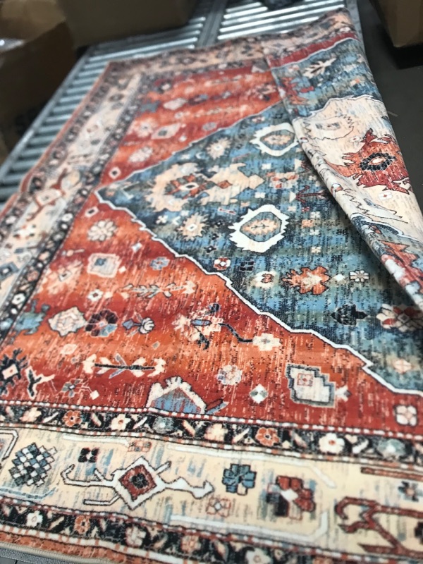 Photo 2 of 71x50  Non-Slip Washable Low-Pile Accent Boho Floor Vintage Distressed Throw Carpet for Entrance Living Room Kitchen Bedroom