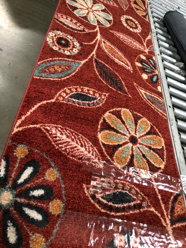 Photo 2 of 2'X6' Maples Rugs Reggie Floral Runner Rug Non Skid Hallway Entry Carpet [Made in USA], Merlot, 
