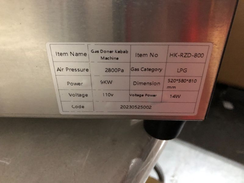 Photo 6 of ***NO POWER CABLE - UNABLE TO TEST - SEE NOTES***
Li Zhen 3 Burners Shawarma Machine Commercial, Silver