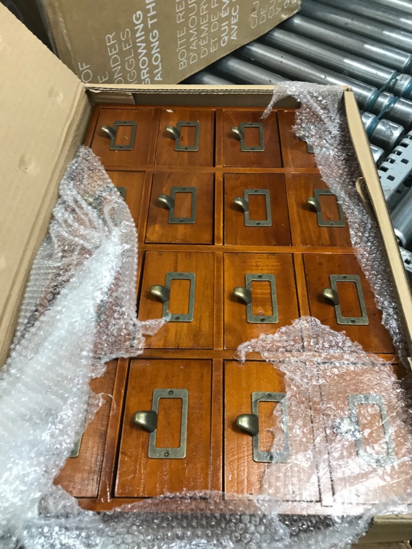 Photo 2 of 64-Drawer Wooden Storage Box (39.2”x3.9”x27.56”) Traditional Apothecary Cabinet in Walnut Wood - 64-Slot Wooden Desk Drawer Unit w/Label Holders & Handles - Multi Level Countertop Drawer Organizer