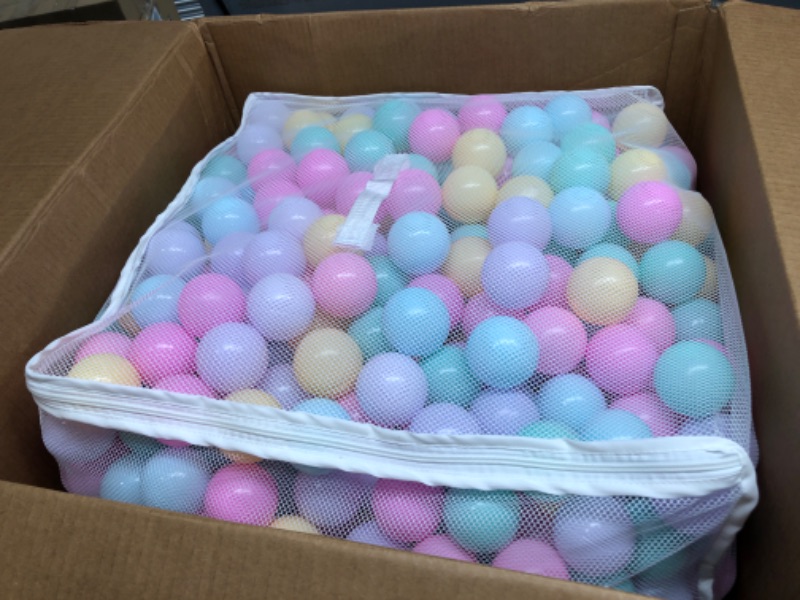 Photo 2 of Amazon Basics BPA Free Crush-Proof Plastic Ball Pit Balls with Storage Bag, Toddlers Kids 12+ Months, 6 Pastel Colors - Pack of 400 6 Pastel Colors 400 Balls