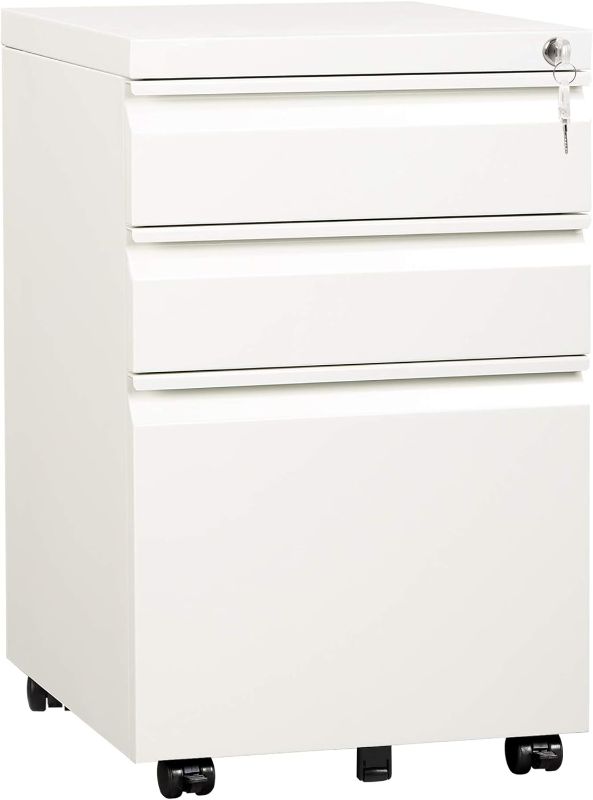 Photo 1 of *MINOR DENT* DEVAISE 3 Drawer Mobile File Cabinet with Lock, Under Desk Metal Filing Cabinet for Legal/Letter/A4 File, Fully Assembled Except Wheels, White
