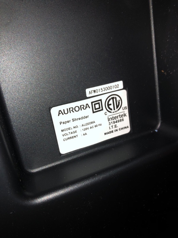 Photo 3 of [READ NOTES]
Aurora Commercial Grade 200-Sheet Auto Feed High Security Micro-Cut Paper Shredder/ 60 Minutes/ Security Level P-5 