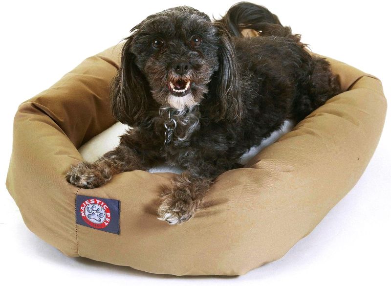 Photo 1 of 24 inch Khaki & Sherpa Bagel Dog Bed By Majestic Pet Products
