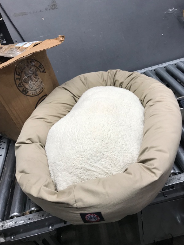 Photo 1 of 24 inch Khaki & Sherpa Bagel Dog Bed By Majestic Pet Products
