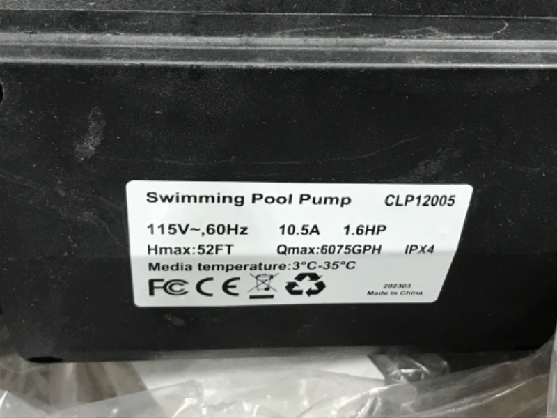 Photo 4 of 1.6HP Pool Pump In/Above Ground Water Pump Single Speed, 1200W/115V, 6075GPH & High Flow, Powerful Primming Swimming Pool Pumps with Filter Basket, Low Noise for Family
