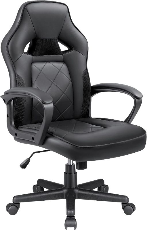 Photo 1 of eather Gaming Chair Office Desk Chair, Racing Style Video Game Chair High Back Executive Computer Chair with Lumbar Support Wide Seat (Black)