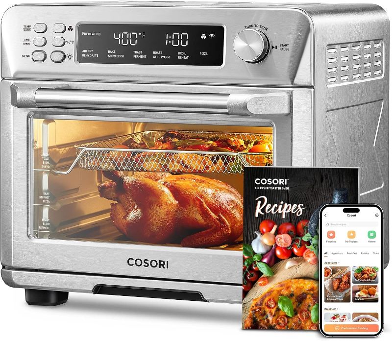 Photo 1 of COSORI Air Fryer Toaster Oven, 12-in-1, 26QT Convection Oven Countertop, Stainless Steel with Toast Bake and Broil, Smart, 6 Slice Toast, 12'' Pizza, 75 Recipes&Accessories
