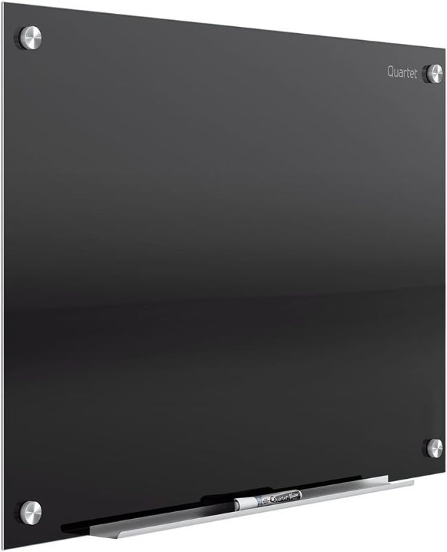 Photo 1 of Quartet Magnetic Glass Dry Erase White Board, 4' x 3' Whiteboard, Infinity Frameless Mounting, Black Surface (G4836B)
