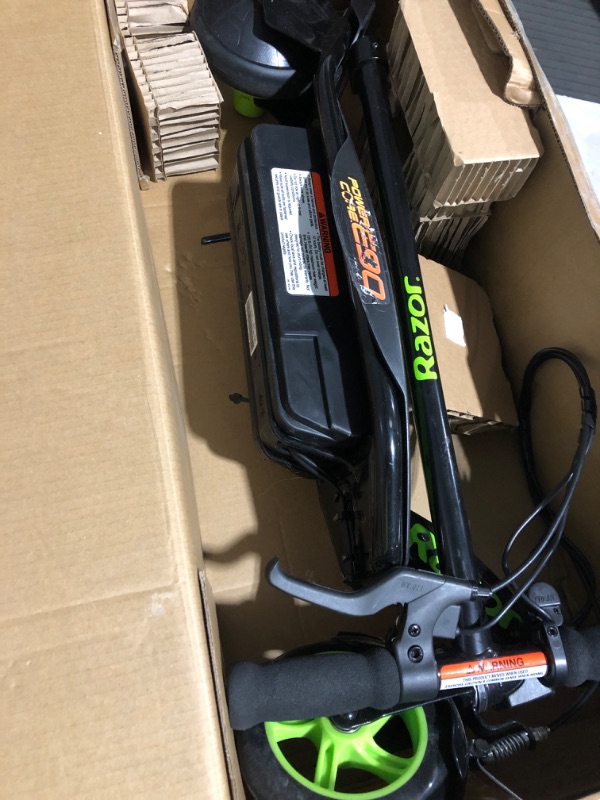 Photo 3 of * incomplete * missing charger * 
Razor Power Core E90 Electric Scooter - Hub Motor, Up to 10 mph and 80 min Ride Time, for Kids 8 and Up Green Standard Packaging