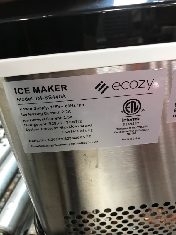 Photo 3 of [FOR PARTS, READ NOTES]
ecozy Countertop Ice Makers, 45lbs Per Day, 24 Cubes Ready in 13 Mins, Stainless Steel Housing, Auto Self-Cleaning Ice Maker